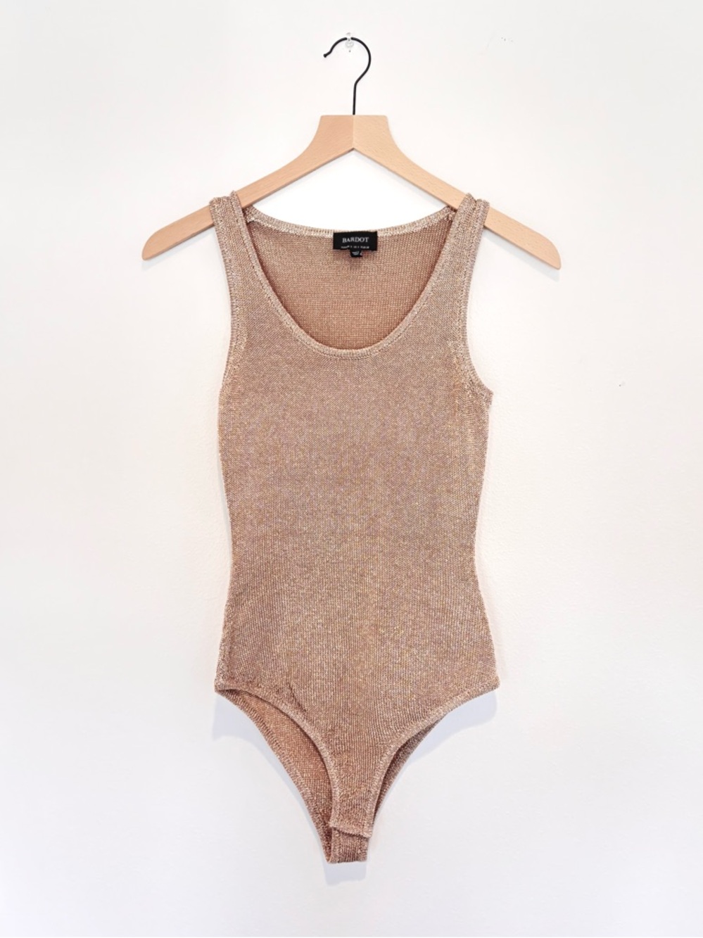 bardot rose gold bodysuit - knit metallic tank style - S - EUC